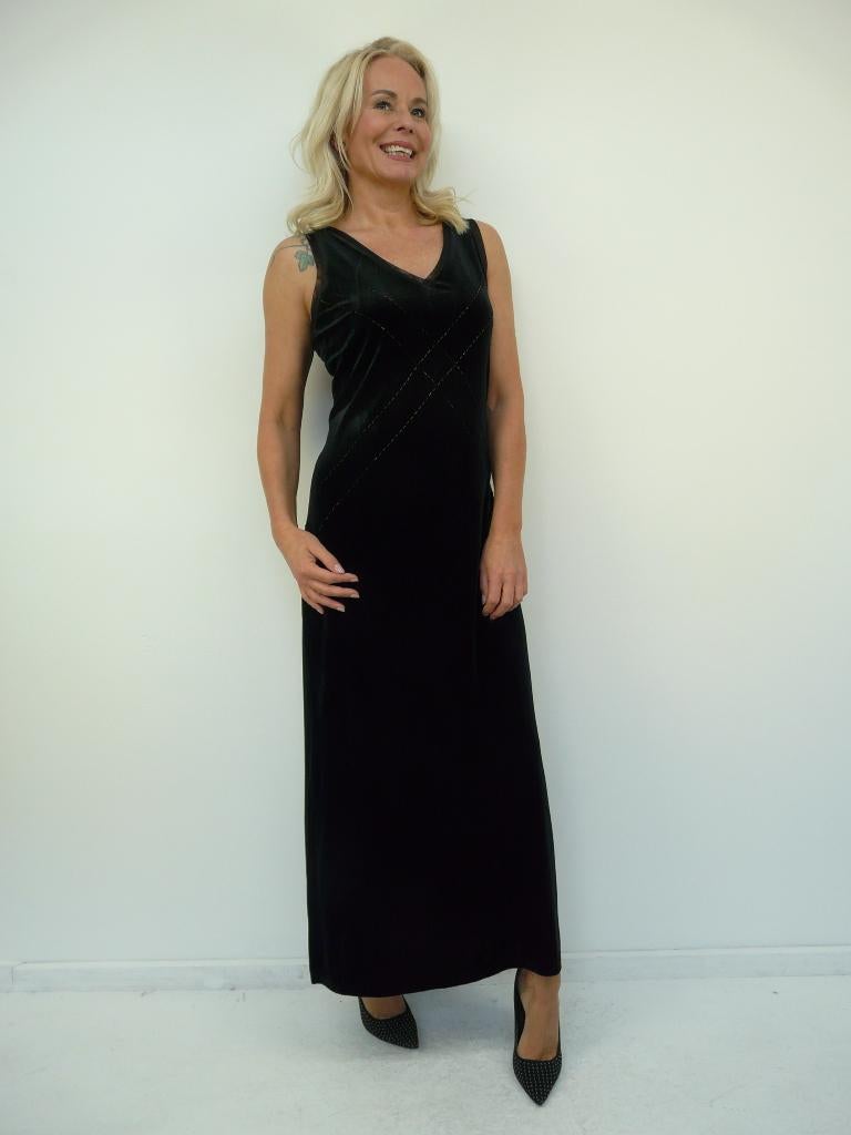 *Abfab Vintage Fluwelen KappAhl Jurk L*, Kleding | Dames, Jurken, Zo goed als nieuw, Maat 42/44 (L), Zwart, Onder de knie, Ophalen of Verzenden