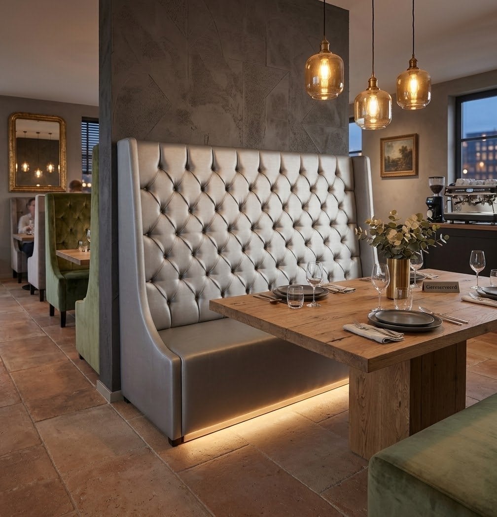 Luxe (horeca) bank met hoge rugleuning, Driepersoons, 75 tot 100 cm, Ophalen of Verzenden, Zo goed als nieuw