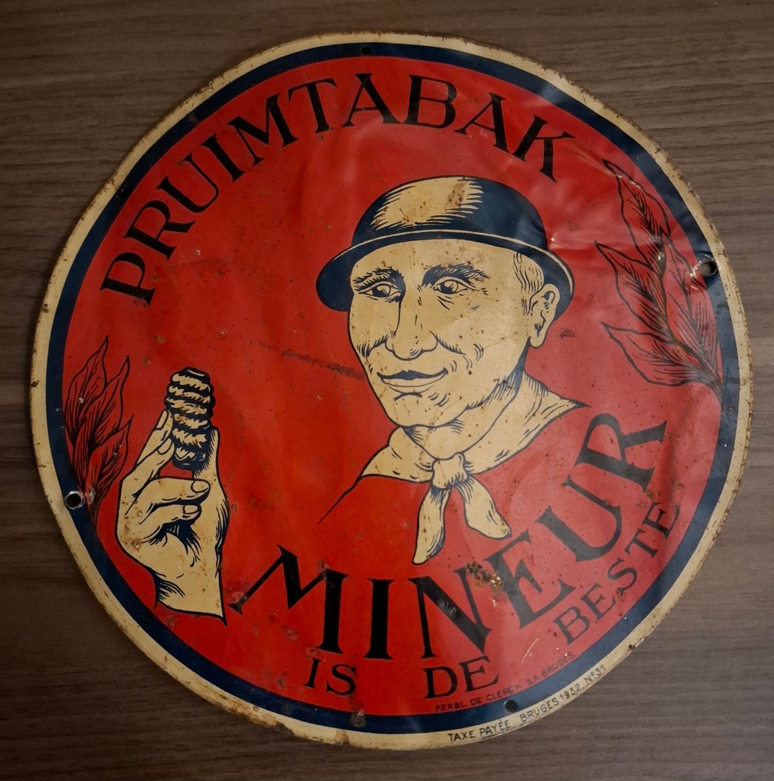 Blikken reclamebord Mineur Pruimtabak - mijnwerker, Ophalen of Verzenden, Gebruikt, Reclamebord