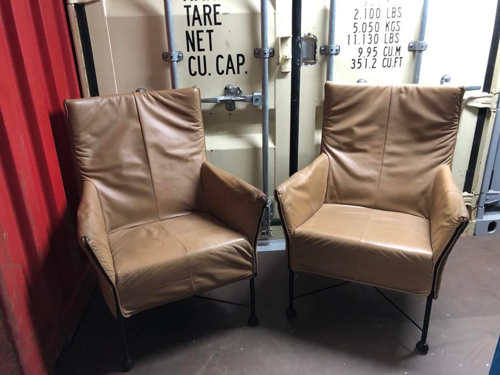 Twee comfortabele lederen stoelen, Ophalen, Gebruikt, Twee, Bruin