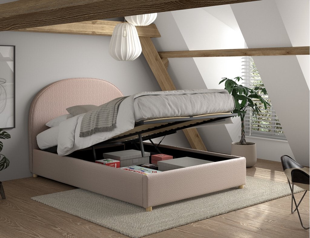 Moon 2-persoons opbergbed bouclé - Roze, Niet ingevuld, Niet ingevuld, Niet ingevuld
