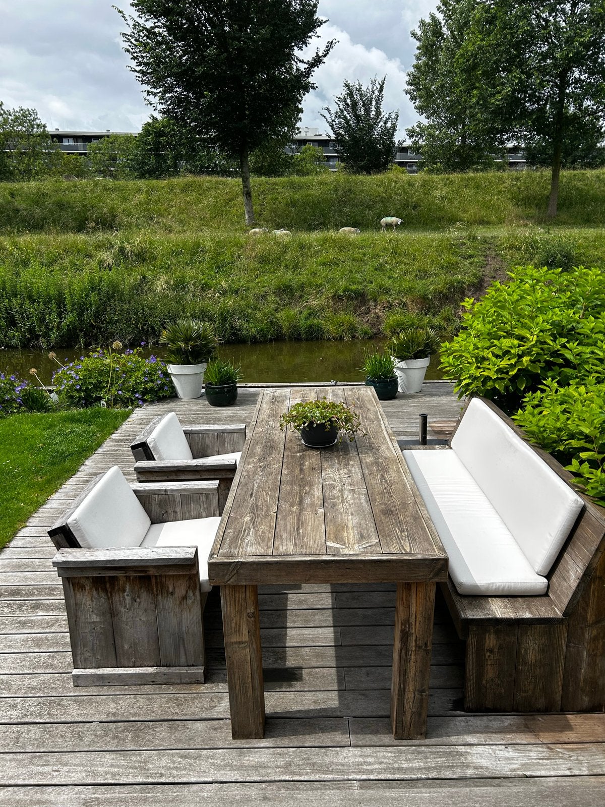 Tuinset van steigerhout met kussens, Tuin en Terras, Tuinsets en Loungesets, Ophalen, Gebruikt, Tuinset, Hout