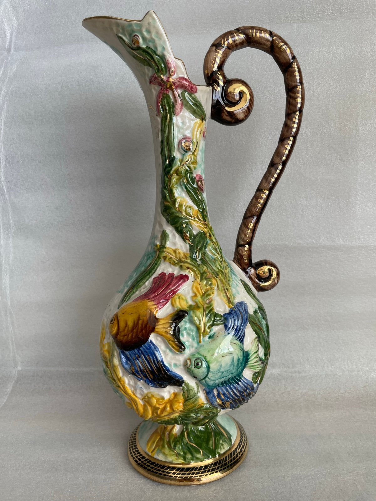 Vintage (Italiaanse Majolica?) Karaf met Vissenmotief, Antiek en Kunst, Ophalen of Verzenden
