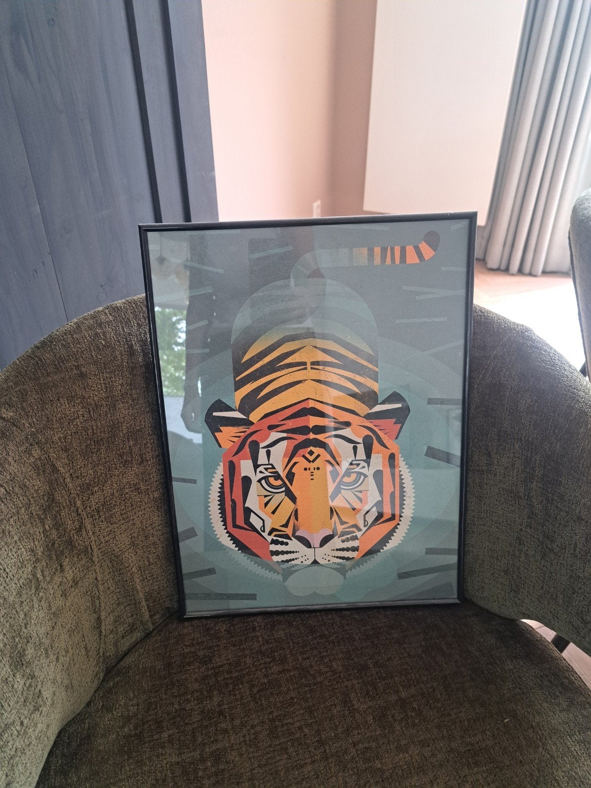 schilderij tijger kinderkamer, Ophalen, 40 cm, Met glas, Glas