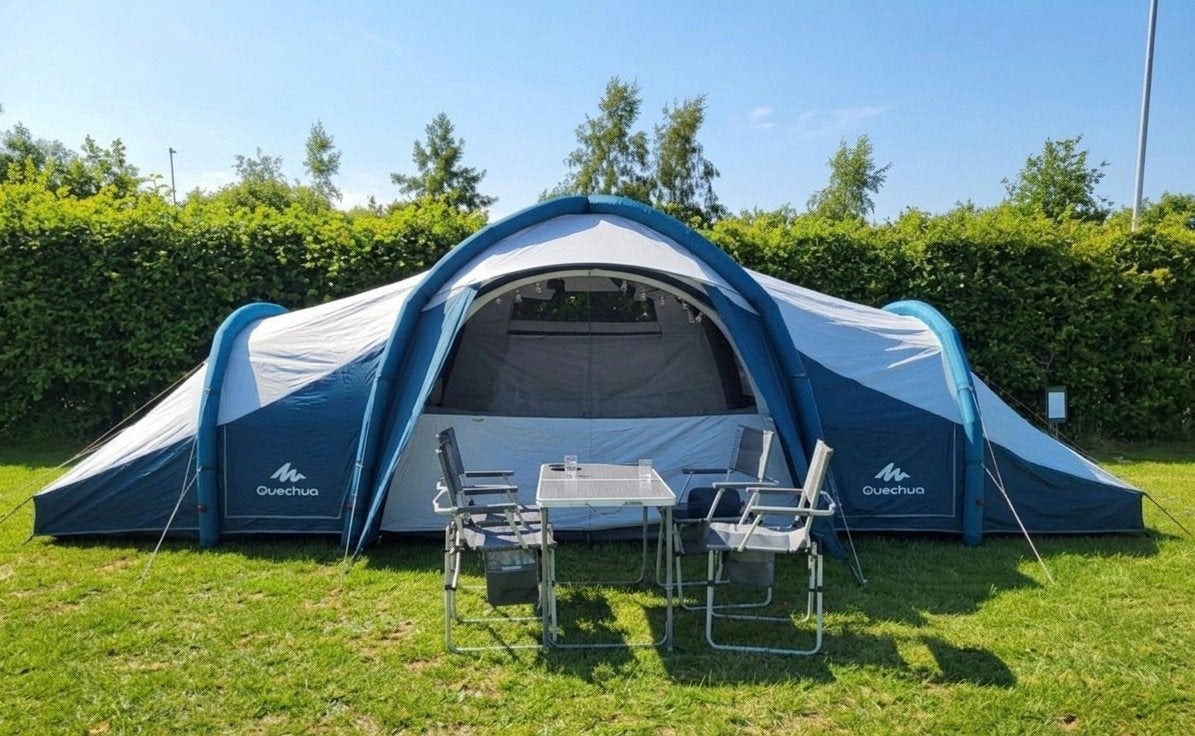Quechua Air Seconds 8.4 + XL Tarp + Bagagewagen, Caravans en Kamperen, Tenten, Ophalen, Zo goed als nieuw