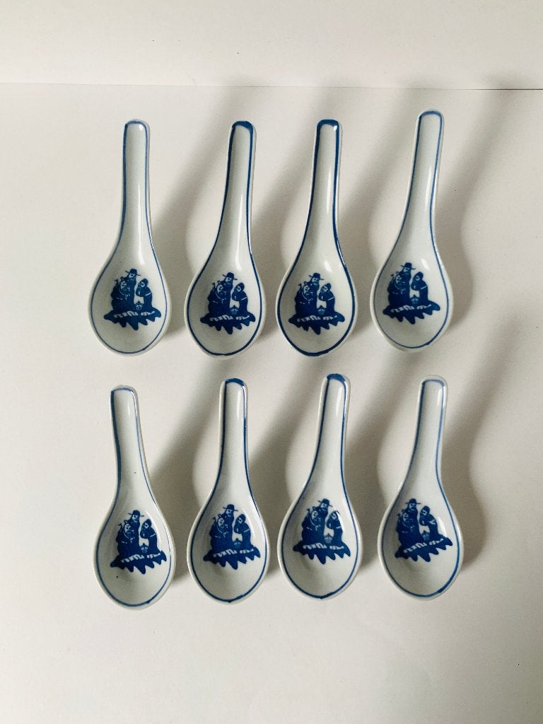 8 Chinese soeplepels delfts blauw Chinees China, Ophalen of Verzenden