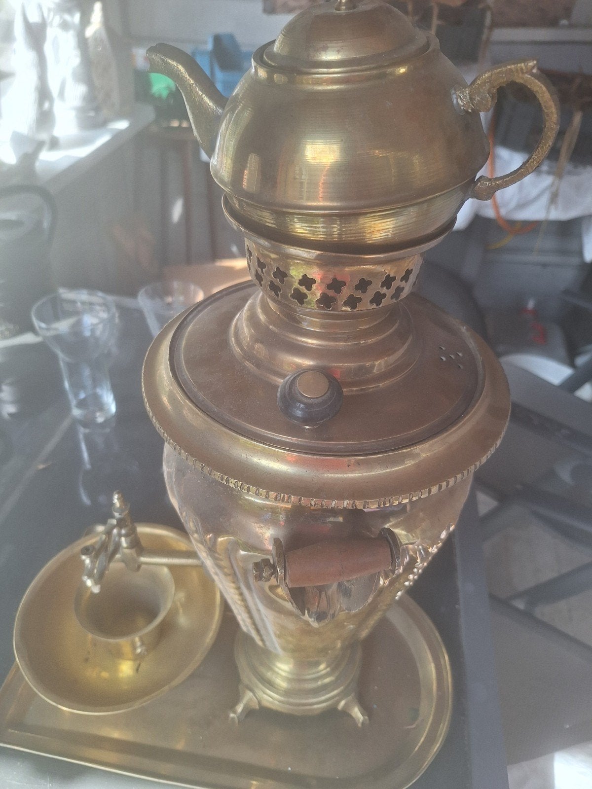 antieke Russische samovar van messing, compleet, Antiek en Kunst, Ophalen