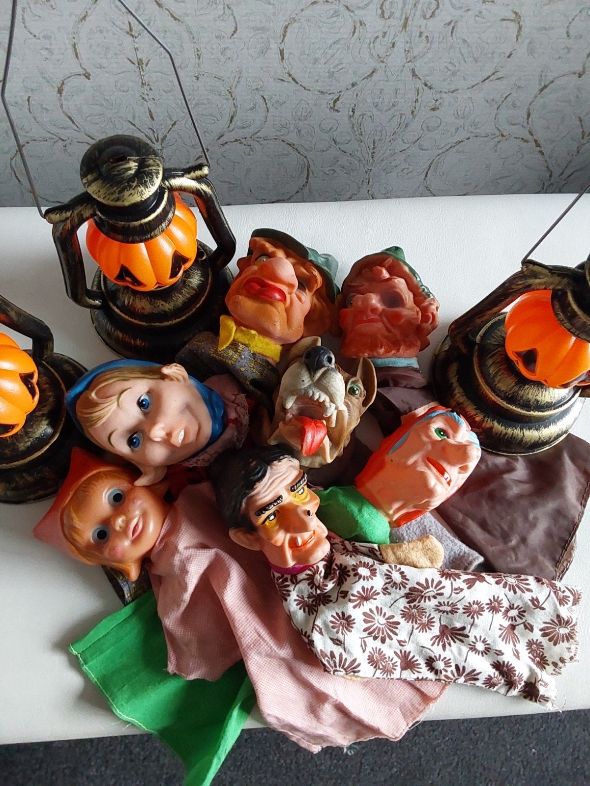Vintage handpoppen en Halloween pompoen lantaarns, Ophalen of Verzenden, Gebruikt, Overige typen