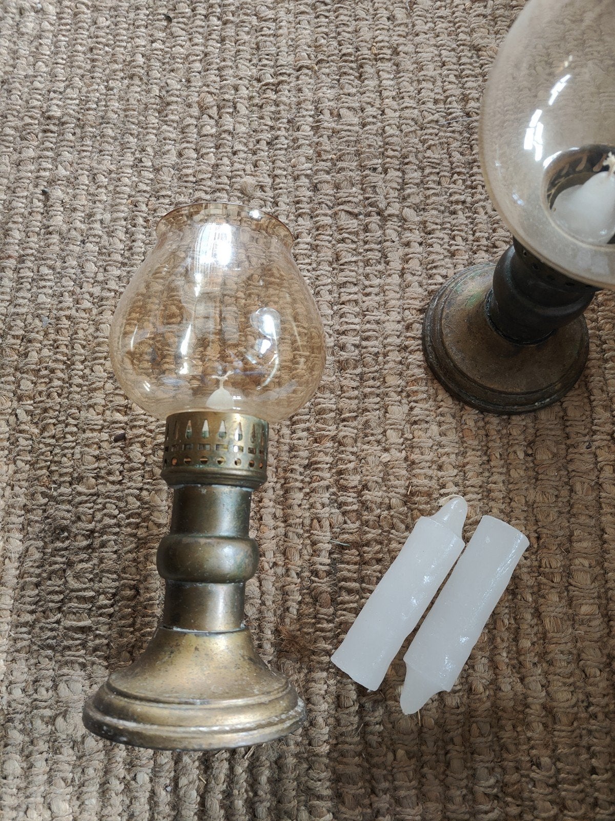 Koperen kaarsenhouder met glazen kap, Antiek en Kunst, Ophalen, Koper of Brons