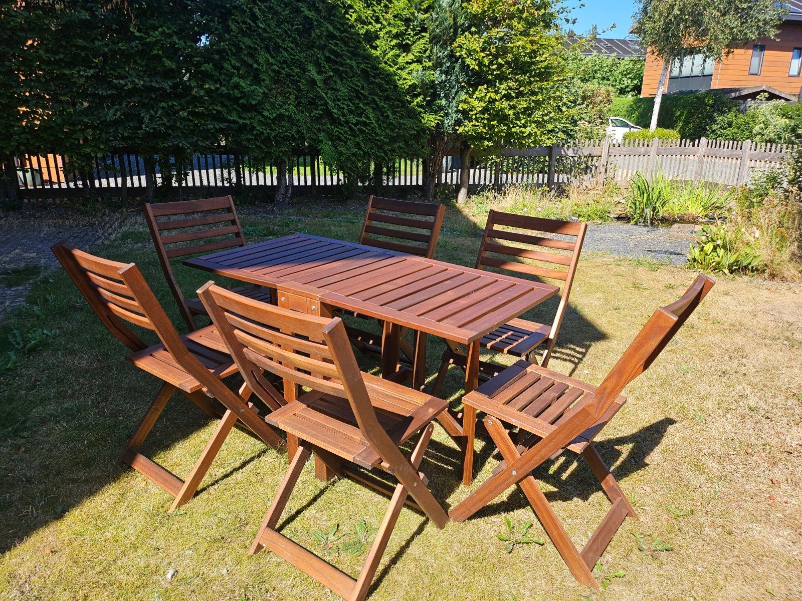 IKEA houten tuinset – tafel + 6 stoelen, Ophalen, Hout, Eettafel