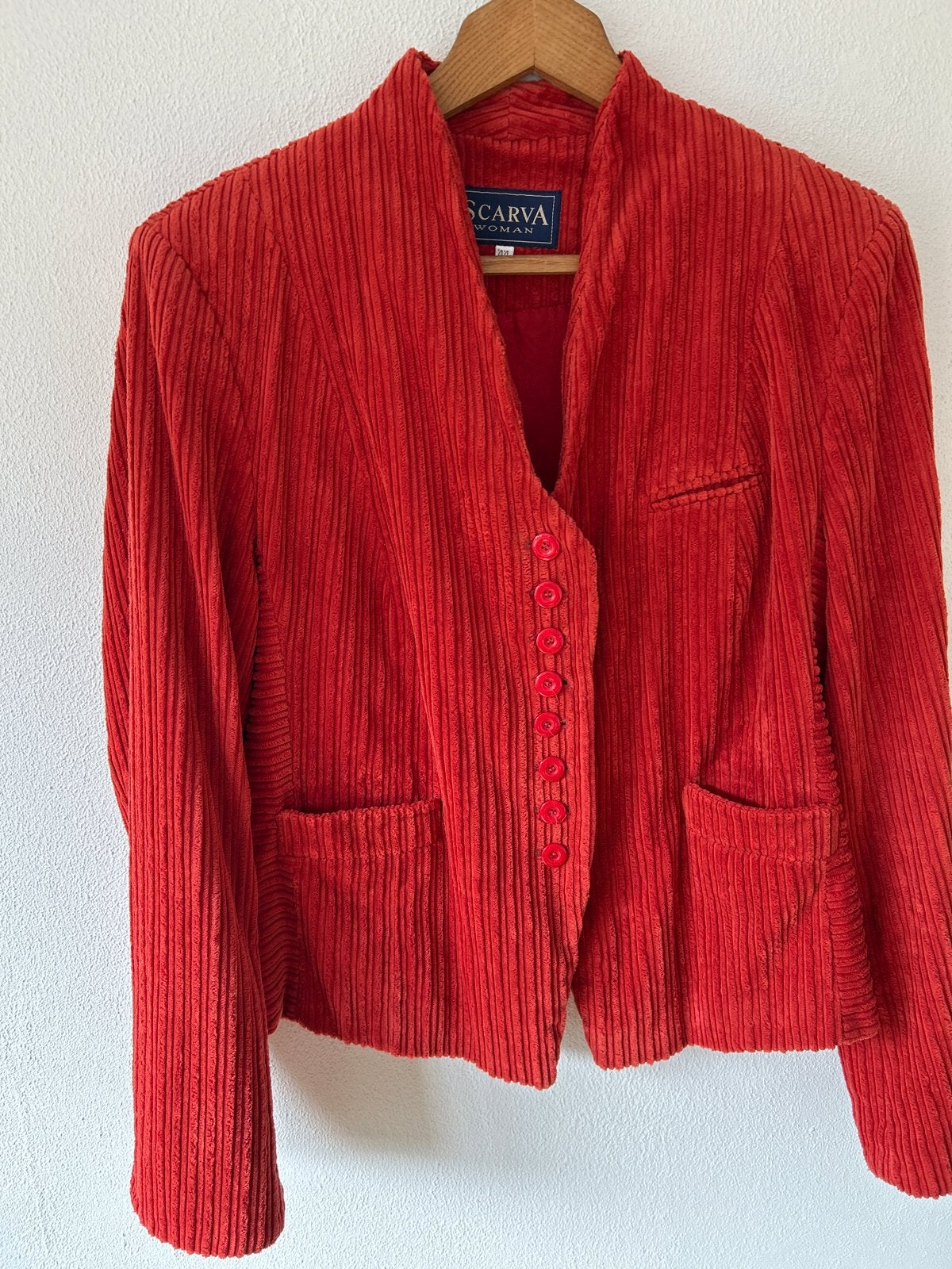 Vintage SCARV Oranje rood Ribfluwelen Jasje Maat 44, Kleding | Dames, Maat 42/44 (L), Oranje, Ophalen of Verzenden, Jasje