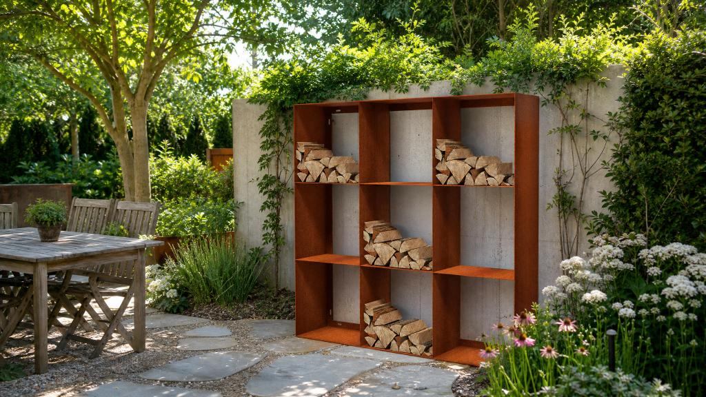 Houtopslag cortenstaal 150 x 150 (nieuw), Minder dan 3 m³, Ophalen of Verzenden, Stammen