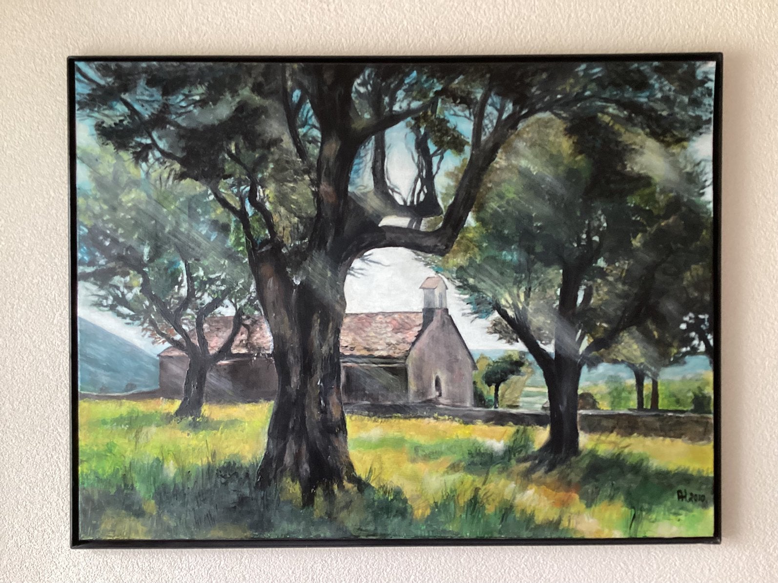 Schilderij.Acryl op Doek.Bergkapel Boltana.Pyrineeën Spanje., Ophalen of Verzenden