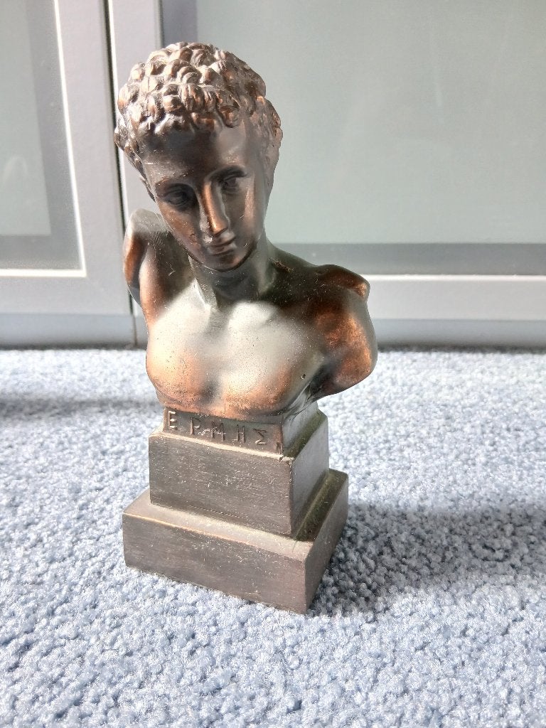 Vintage Bronzen Buste - Griekse Mythologie, Ophalen, Minder dan 20 cm, Buste, Bruin