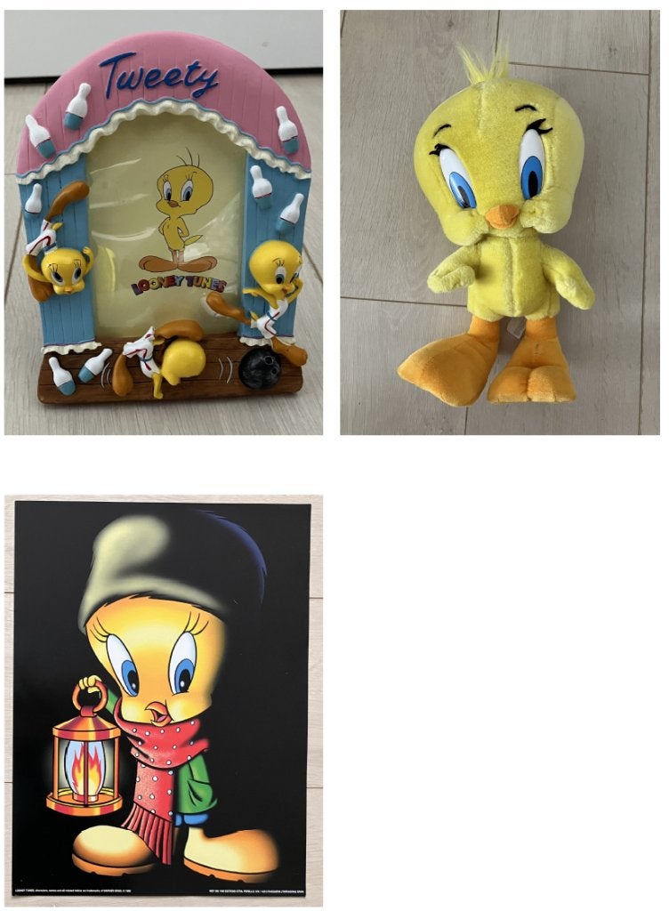 Tweety Looney Tunes Poster, Fotolijst en Knuffel 7,50 samen!, Ophalen of Verzenden, Looney Tunes, Zo goed als nieuw, Beeldje of Figuurtje
