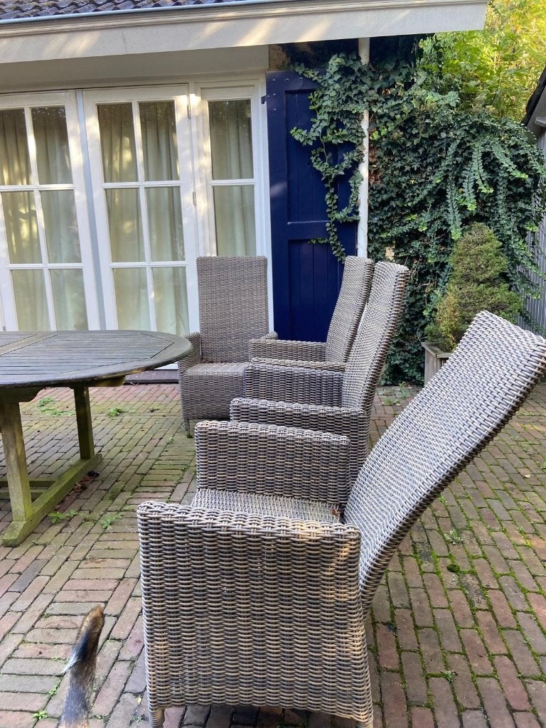 Set van 4 Luxe Verstelbare Wicker Tuinstoelen – P&R Design, Ophalen, Zo goed als nieuw, Wicker