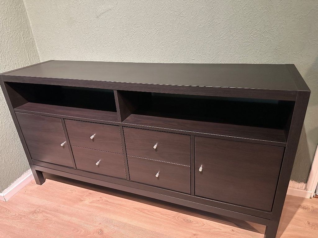 IKEA KALLAX TV-meubel zwartbruin 147x39x77 cm + onderstel, Overige houtsoorten, Gebruikt, 100 tot 150 cm, Ophalen of Verzenden