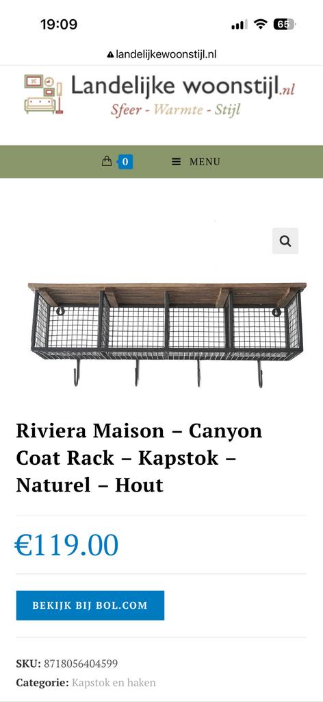 Kapstok van riviera maison, canyon coat rack., Wandkapstok, Ophalen of Verzenden, Zo goed als nieuw, Minder dan 100 cm