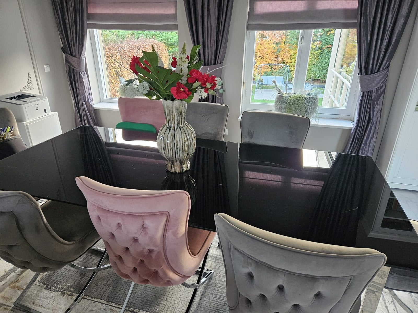 Eettafel met 8 stoelen, Huis en Inrichting, Ophalen, 150 tot 200 cm, 200 cm of meer, Glas