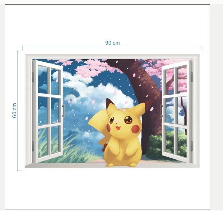 Pokemon muursticker van PVC - Pikachu in deur (90x60cm), Ophalen of Verzenden, Nieuw, 160 cm of meer