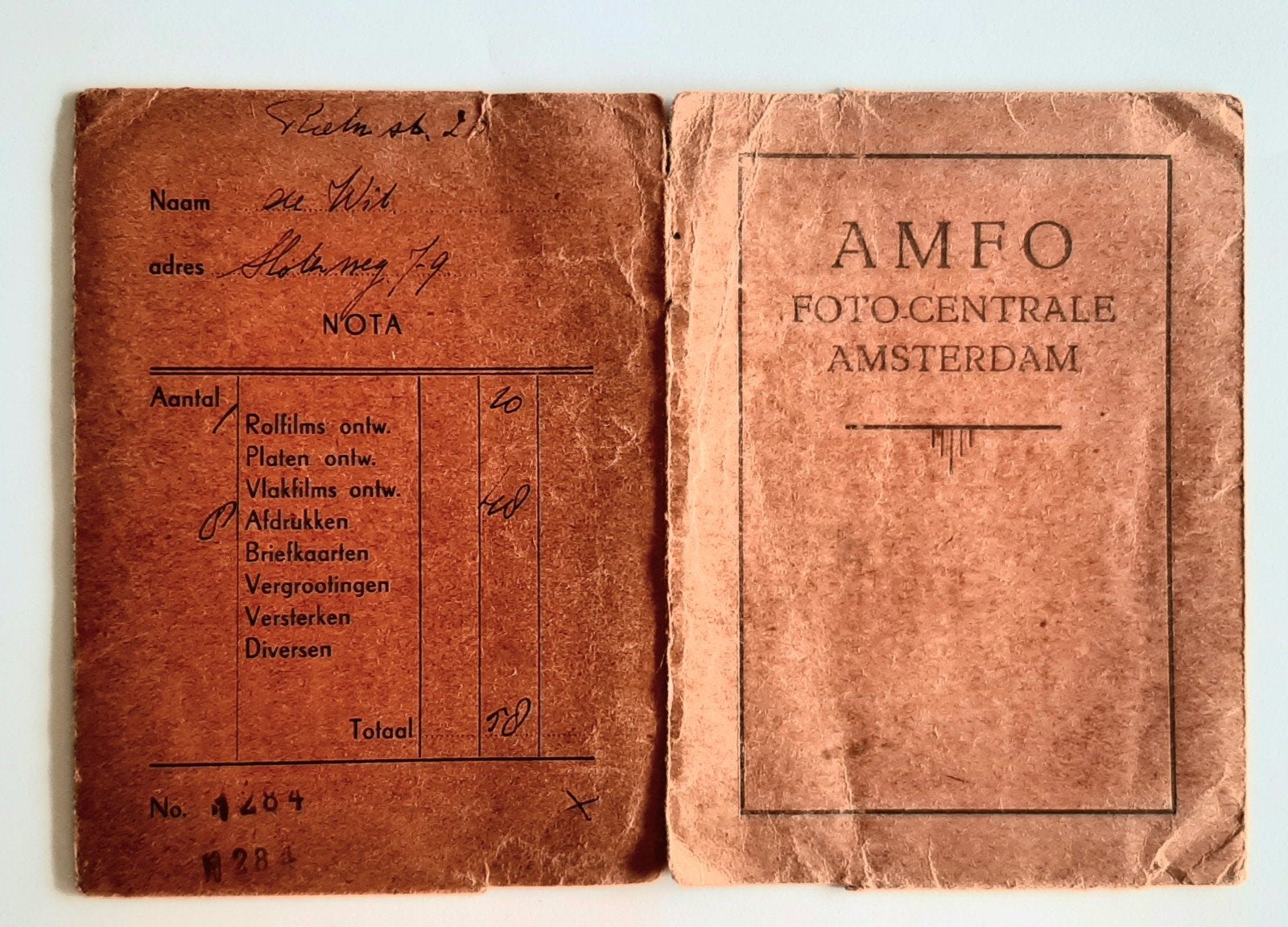 Oud aflevermapje van foto's en/of negatieven, jaren 1950, Verzamelen, Verzenden, 1940 tot 1960, Gebruikt