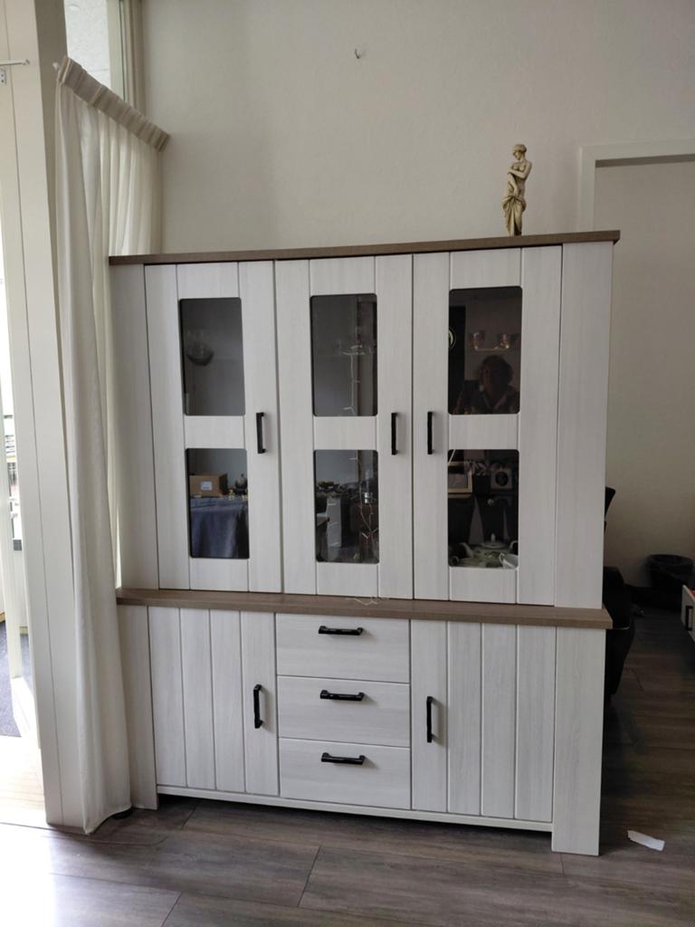 Landelijke witte buffetkast Haco Gardiff - Nieuwstaat, Huis en Inrichting, Kasten | Buffetkasten, Ophalen, Met deur(en), Glas
