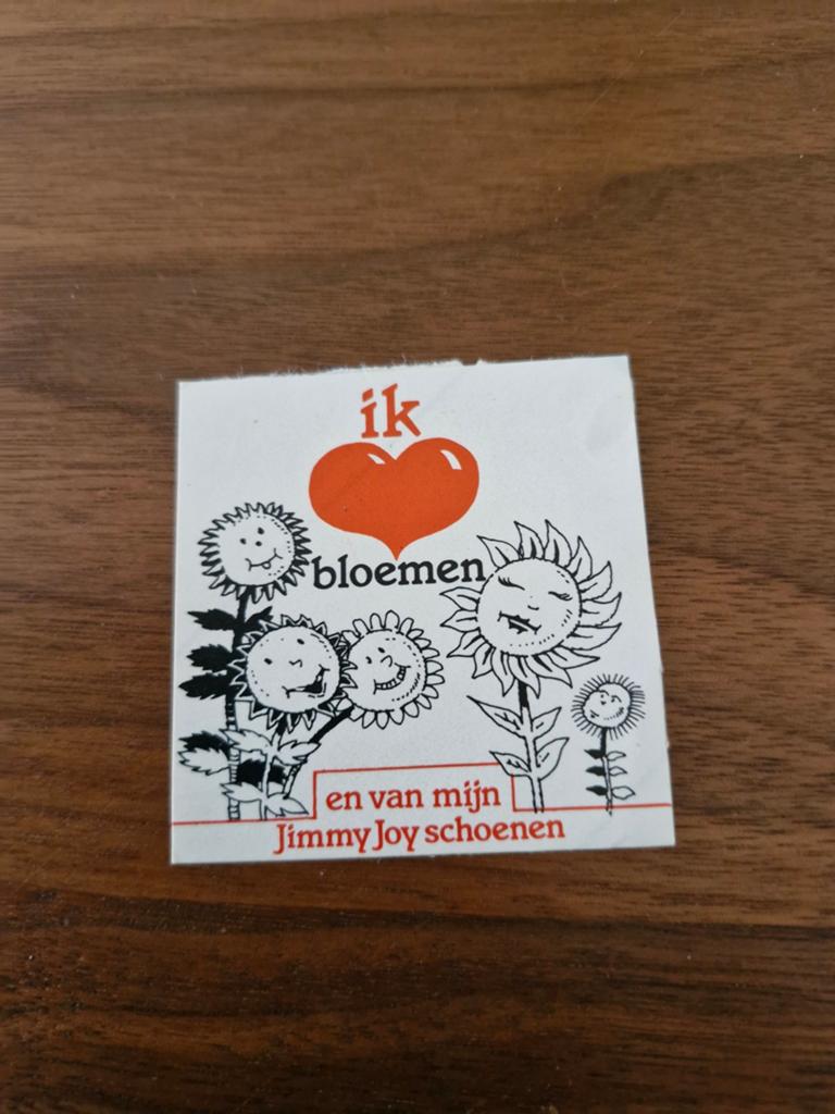 7456 Vintage Jimmy Joy schoenen sticker - Ik hou van bloemen, Ophalen of Verzenden, Gebruikt, Merk