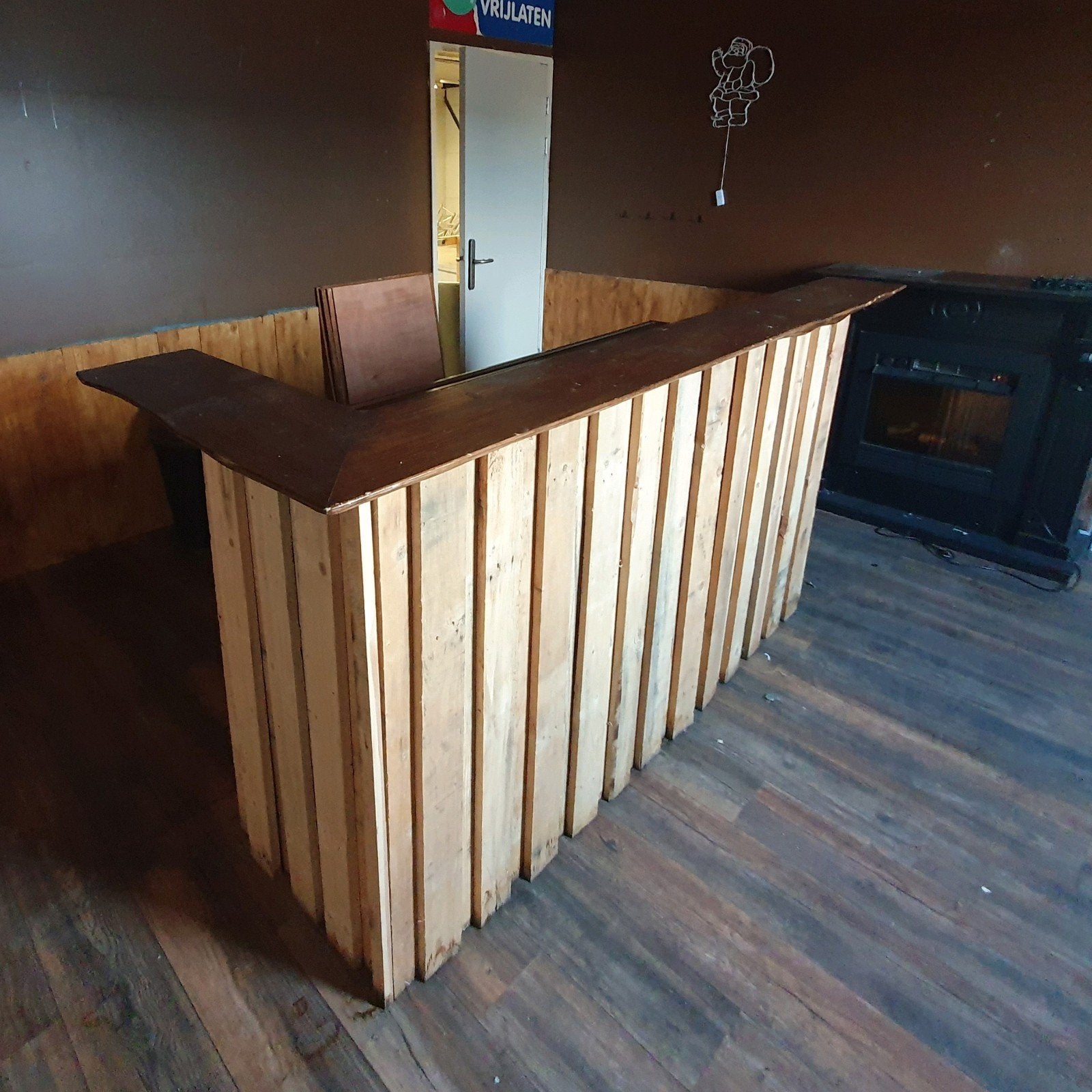 Houten bar met rvs spoelbak/tapblad, Ophalen, Gebruikt