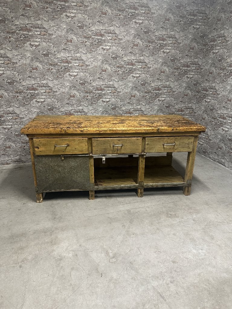 Industriële vintage werkbank nr.1290, Info@antiekgroothandel.com, 7602 RG, Steen antiek, Ophalen of Verzenden