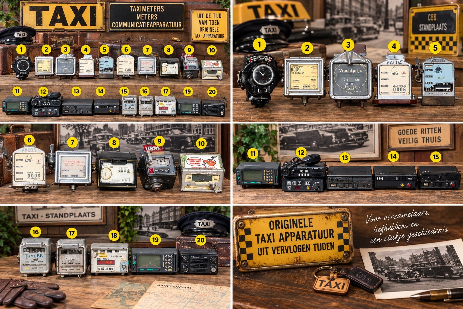 Grote collectie vintage taximeters en taxi-apparatuur (20 st, Ophalen, Gebruikt, Auto's