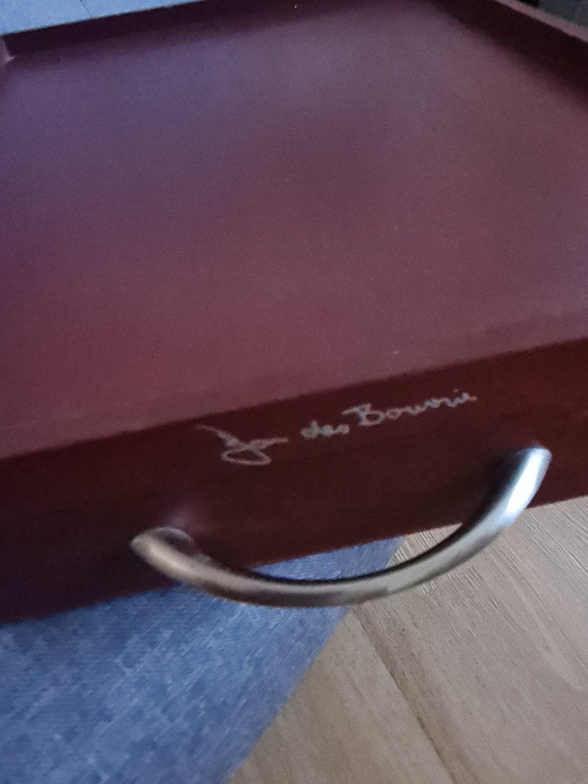 Houten dienblad met lades van Jan de Bouvri., Ophalen of Verzenden, Gebruikt, Bruin