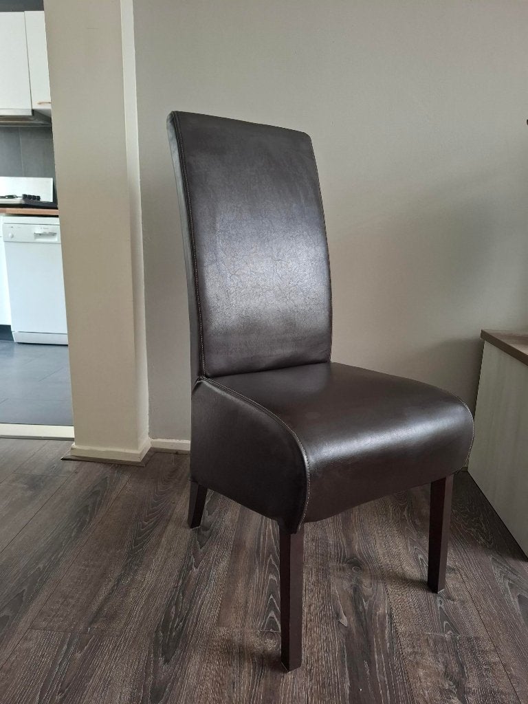 8x Leren eetkamerstoelen, Huis en Inrichting, Ophalen, Gebruikt, Bruin, Vijf, Zes of meer stoelen