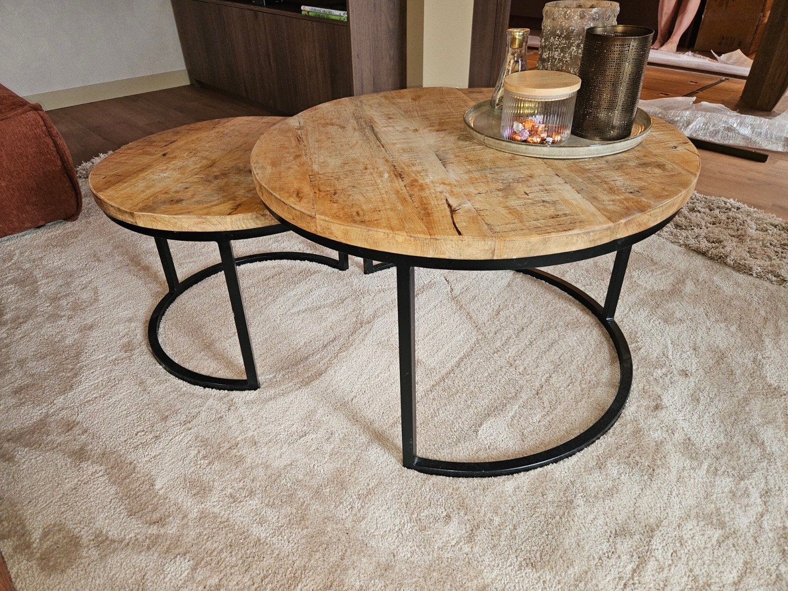Salontafel set rond - 80cm & 60cm, 50 – 75, Rond, Zo goed als nieuw, 50 tot 100 cm