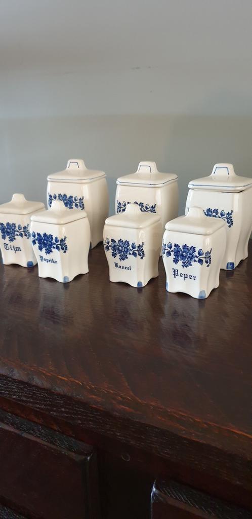 Vintage  Blauw kruidenpotjes set., Antiek en Kunst, Ophalen of Verzenden