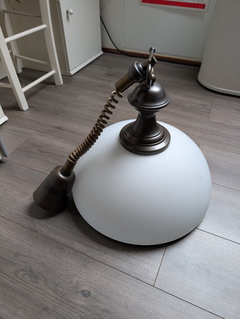 hanglamp Wit/brons, Ophalen, E27 (groot), Zo goed als nieuw, Glas