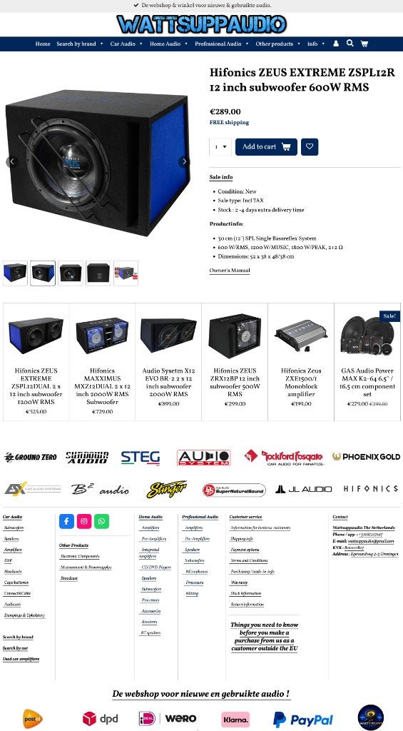 Hifonics ZEUS EXTREME ZSPL12R 12 inch subwoofer 600W RMS, Auto diversen, Audio-design, Nieuw, Am Breilingsweg 3, 76709 Kronau, Duitsland