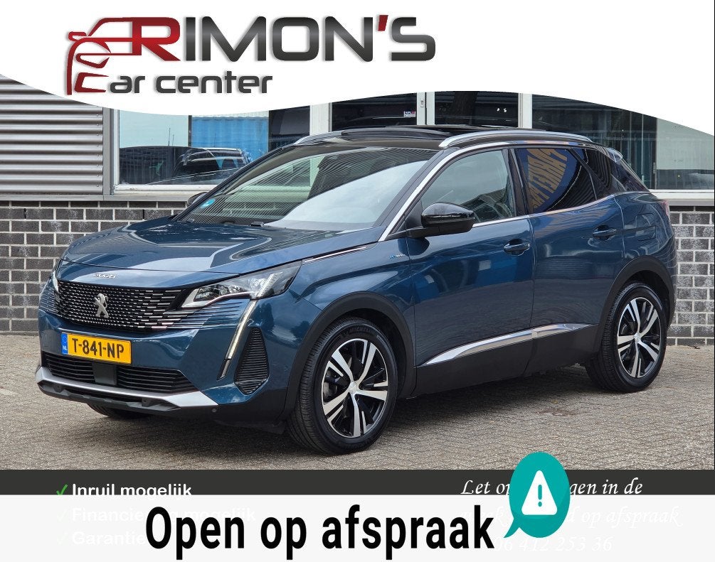Peugeot 3008 1.6 HYbrid 225 GT-Line Pano Trekhaak 360 Camera, Auto's, Peugeot, Euro 6, Blauw, Bedrijf, Hybride Elektrisch/Benzine