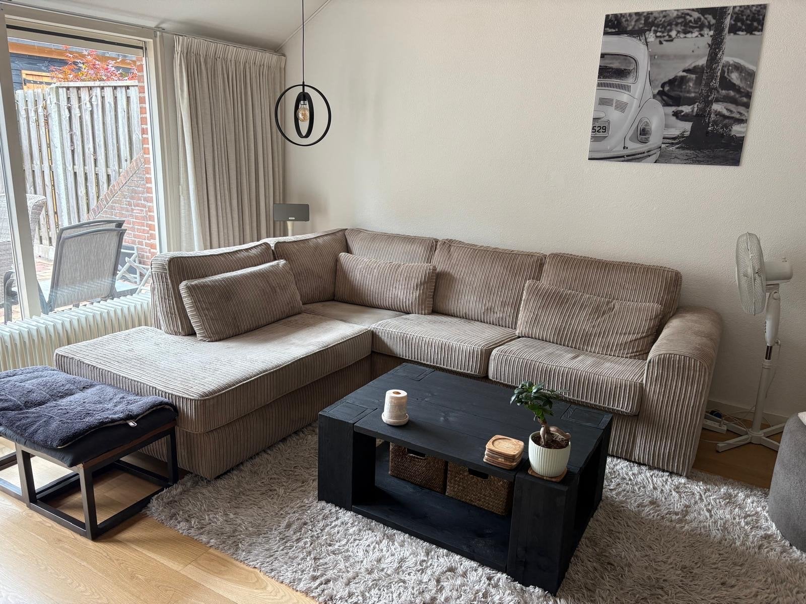 Comfortabele ribstof hoekbank - Zo goed als nieuw, Huis en Inrichting, Banken | Bankstellen, Ophalen, 250 tot 300 cm, 100 tot 125 cm