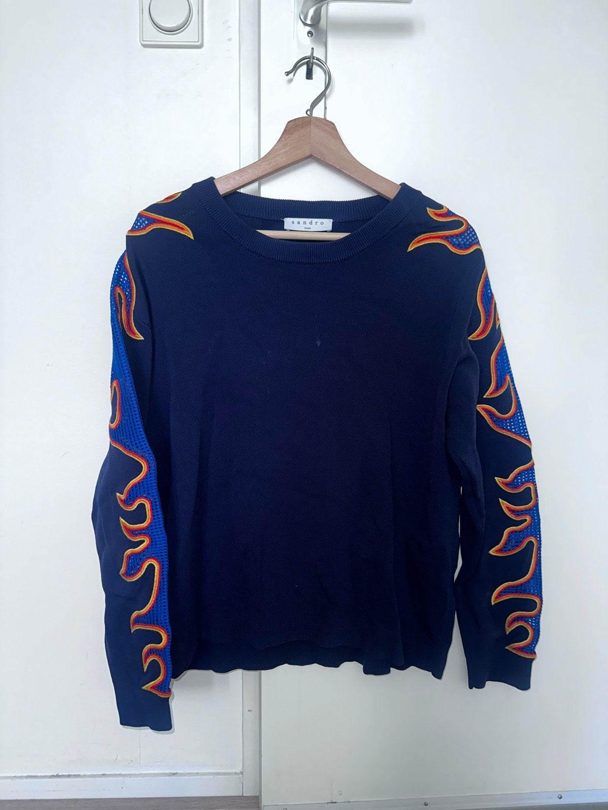 Sandro trui met vlammenprint - Maat M, Kleding | Dames, Ophalen of Verzenden, Zo goed als nieuw, Maat 38/40 (M), Blauw