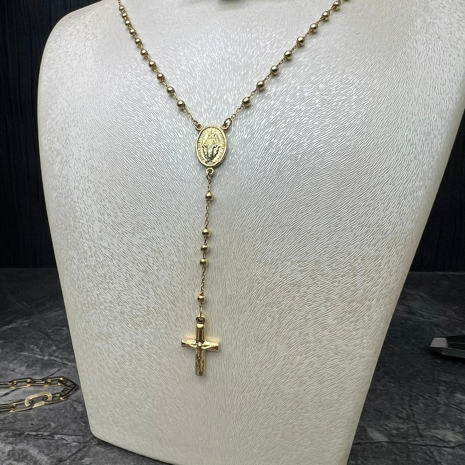 14k gouden rozenkrans ketting kruis model, Ophalen of Verzenden, Zo goed als nieuw, Goud