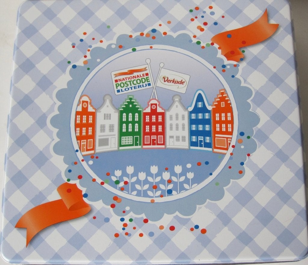 blik Verkade - koekjes - Postcodeloterij - 2015, Verzamelen, Blikken, Ophalen of Verzenden, Zo goed als nieuw, Koek(jes), Verkade