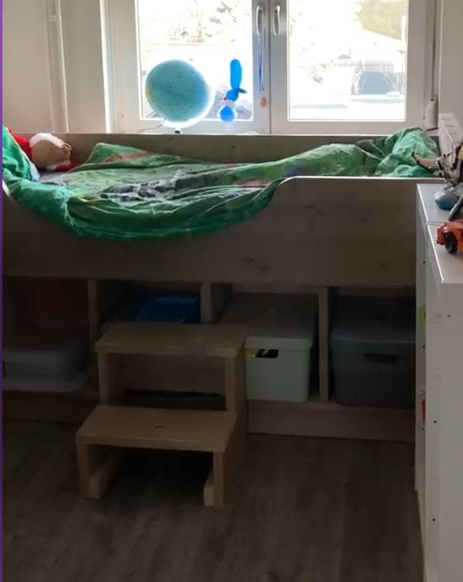 Hoogslaper steigerhout + opbergruimte opstapje tienerbed, Ophalen, Gebruikt, Hoogslaper