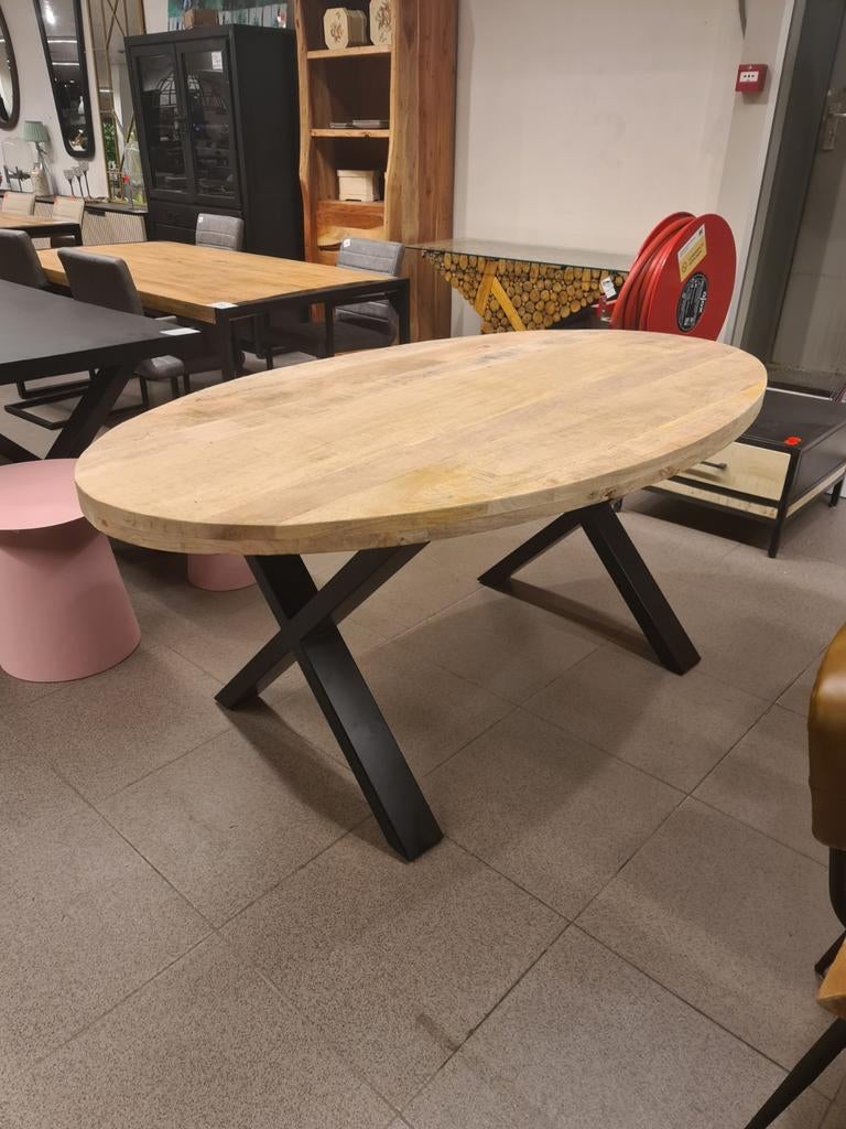 Nieuwe eettafel ovaal 180x100cm mangohout kruispoot €295, Ophalen, Hout, ., Nieuw