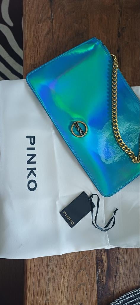 Pinko envelop tas blauw hologram - z.g.a.n., Sieraden, Tassen en Uiterlijk, Ophalen of Verzenden, Zo goed als nieuw, Blauw, Avondtasje