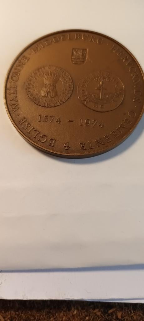 Herdenkingspenning Walonnes Hervormde Gemeente Middelburg, Ophalen of Verzenden, Koningin Juliana, Overige waardes, Losse munt