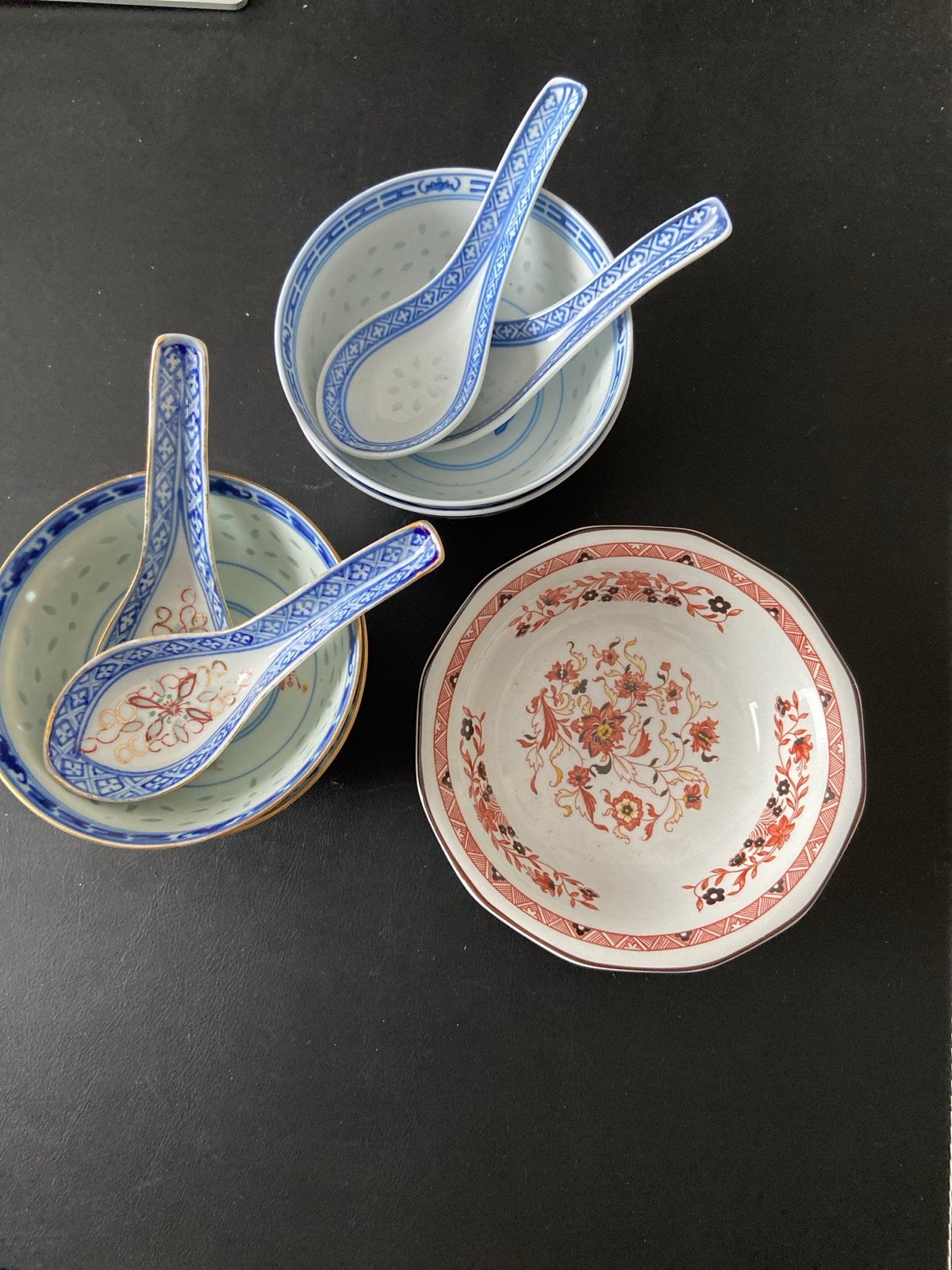 Aziatische kommen en lepels - Vintage servies, Aziatisch, Gebruikt, Keramiek, Ophalen of Verzenden