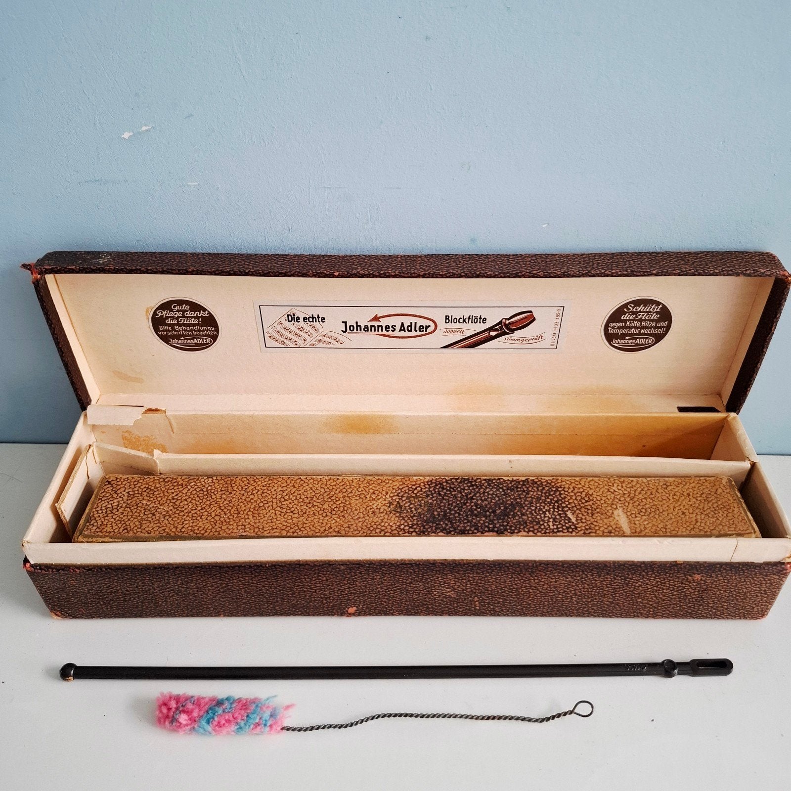 Vintage doos met accessoires voor Johannes Adler blokfluit, Gebruikt, Ophalen of Verzenden, Johannes Adler, Met koffer, hoes of etui