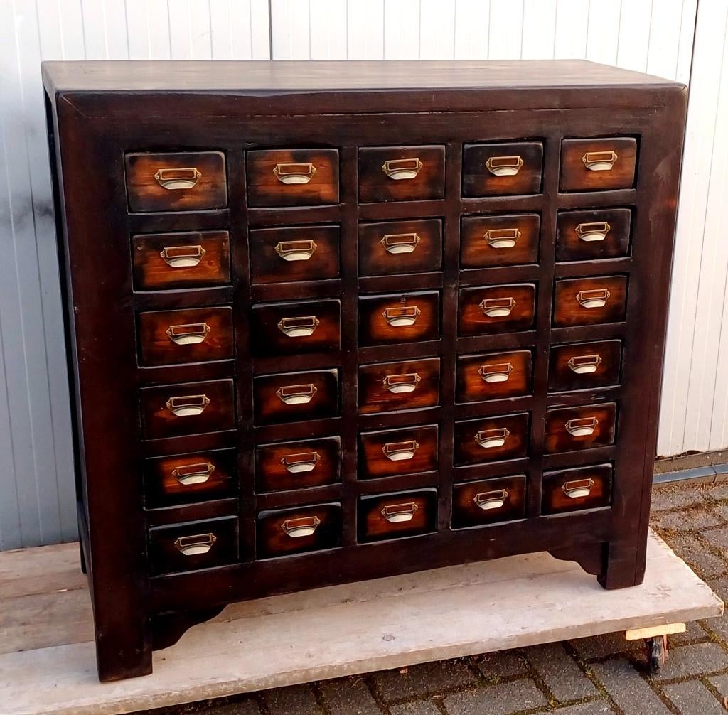 Apothekerskast ladenkast Donkerbruin zwart 105x105x40cm, Ophalen, 100 tot 150 cm, 5 laden of meer, 100 tot 150 cm