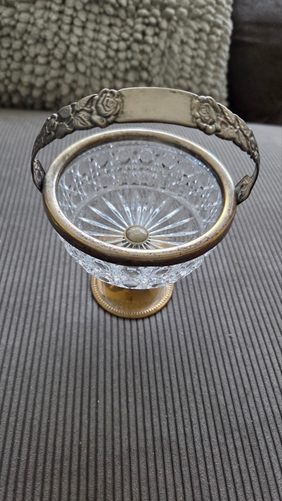 Antiek kristallen bonbonschaaltje met zilveren hengsel, Ophalen of Verzenden