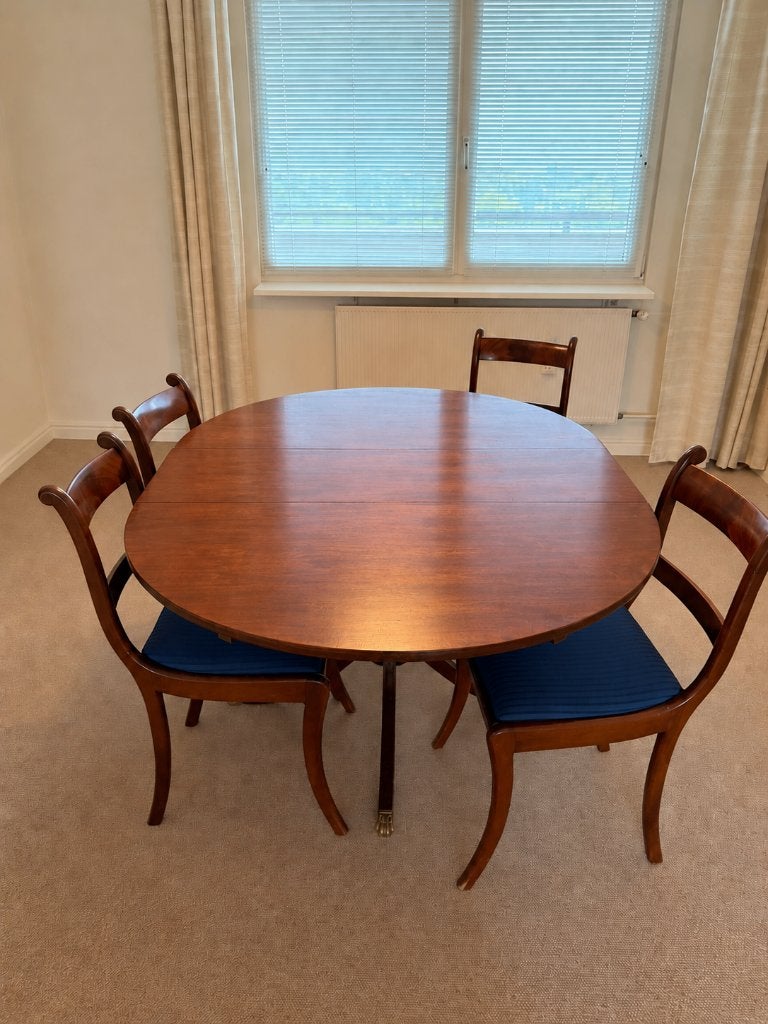 Klassieke ovale eettafel met 4 stoelen – Engelse stijl, Ophalen, Gebruikt, Klassiek Engels, 4 tot 6 stoelen